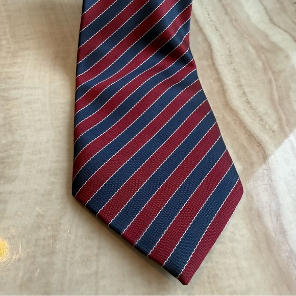 Kai Long Burgundy and Navy Striped Silk Tie - Picture 2 of 7